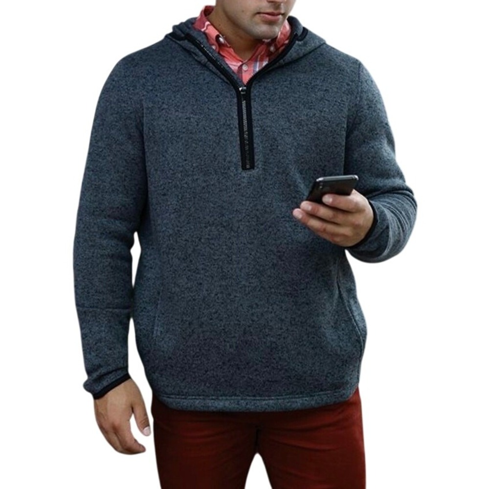 Charles River Apparel Grey Fleece 1/4 Zip Hoodie Pullover LARGE Gorpcore Outdoor